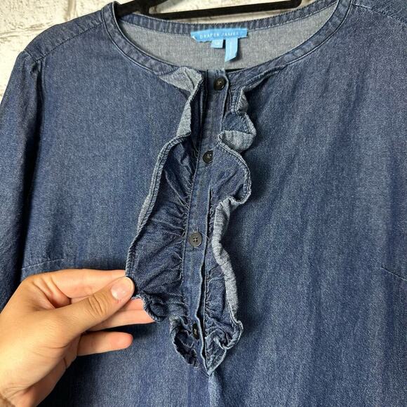 Draper James Dress Blue Chambray Ruffle Shift Mini Denim 3/4 Bell Sleeve 12 - Picture 8 of 8